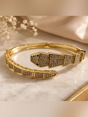 Gold Filled Pavé Snake-Style Cuff Bracelet - Women Jewelry